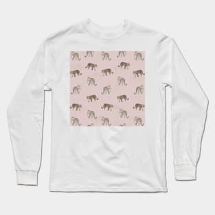 Modern Jungle Leopard Animals Pink Pattern Long Sleeve T-Shirt